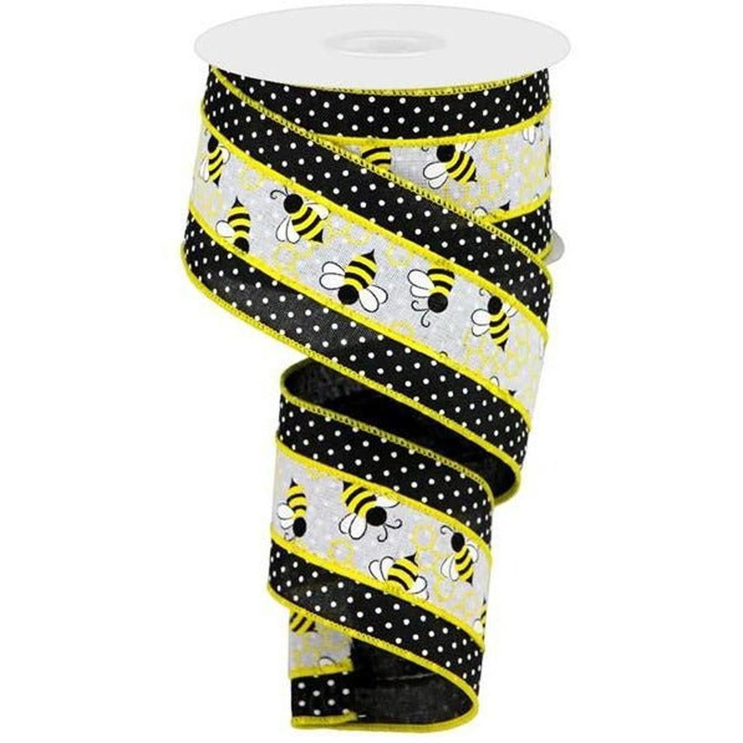 Shop For 2.5" Bumblebees Swiss Dot Ribbon: Black & White (10 Yards) at Michelle's aDOORable Creations