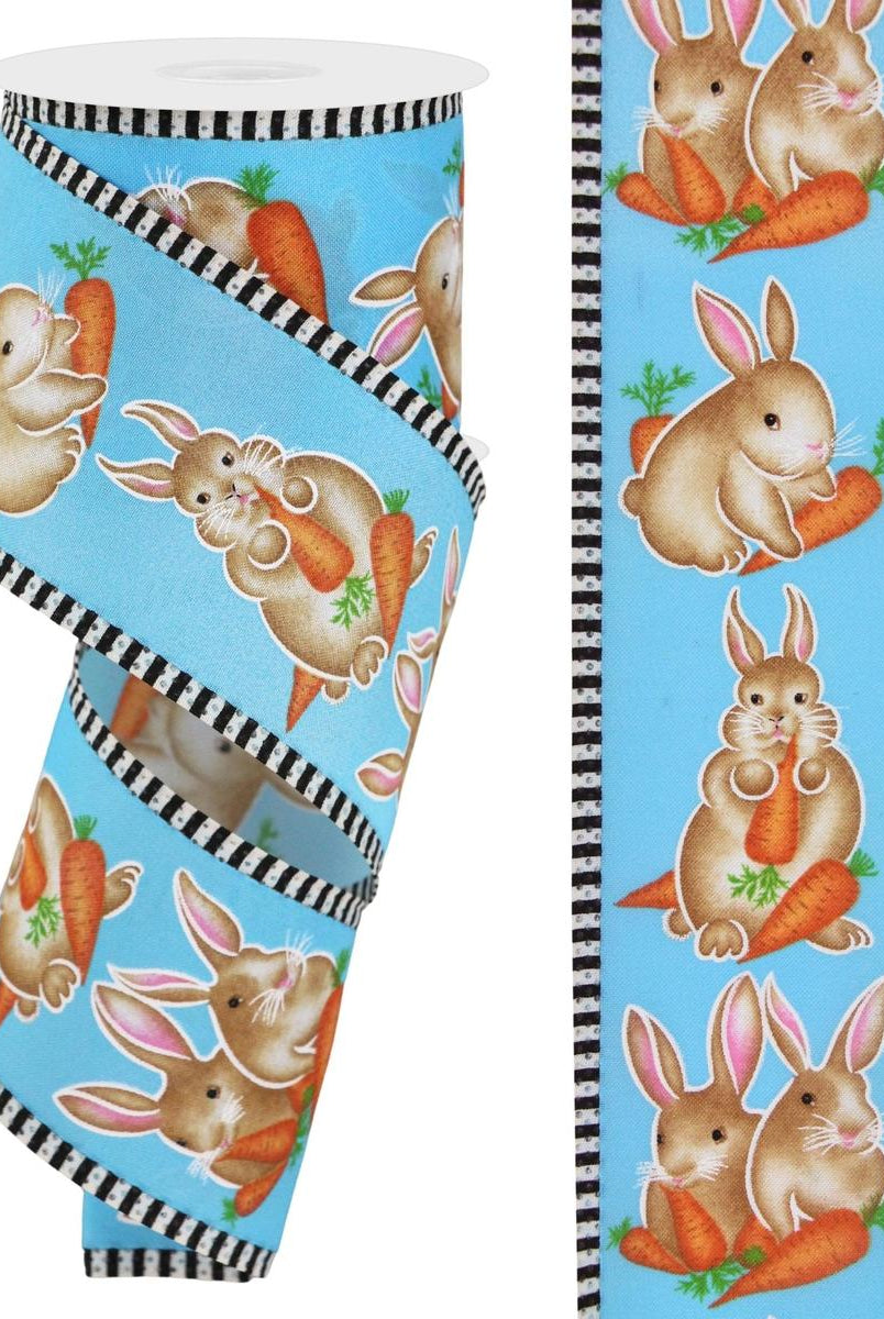 Shop For 2.5" Bunnies Carrots Stripe Ribbon: Blue (10 Yards) at Michelle's aDOORable Creations