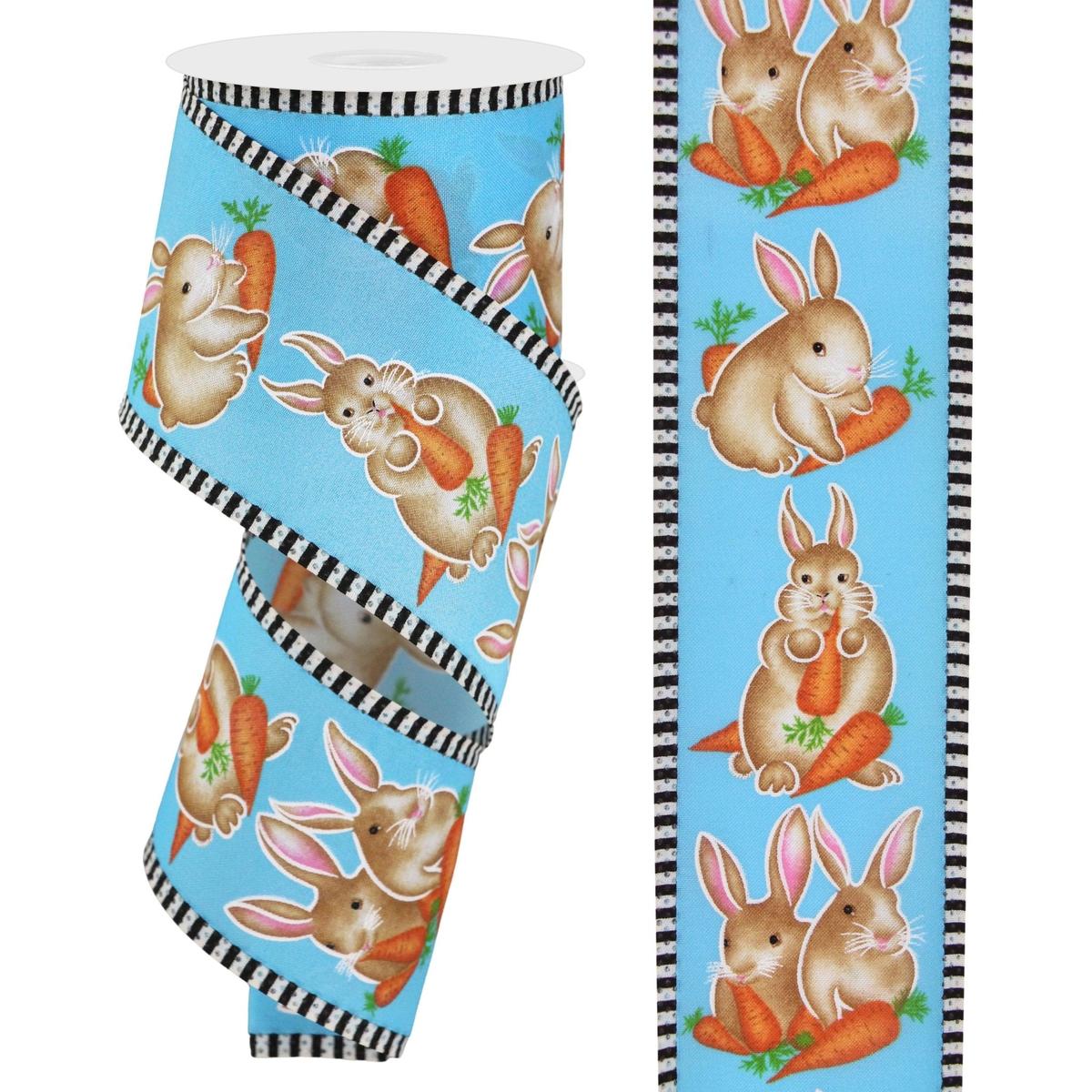 Shop For 2.5" Bunnies Carrots Stripe Ribbon: Blue (10 Yards) at Michelle's aDOORable Creations