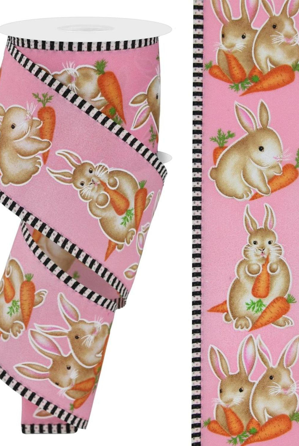 Shop For 2.5" Bunnies Carrots Stripe Ribbon: Pink (10 Yards) at Michelle's aDOORable Creations
