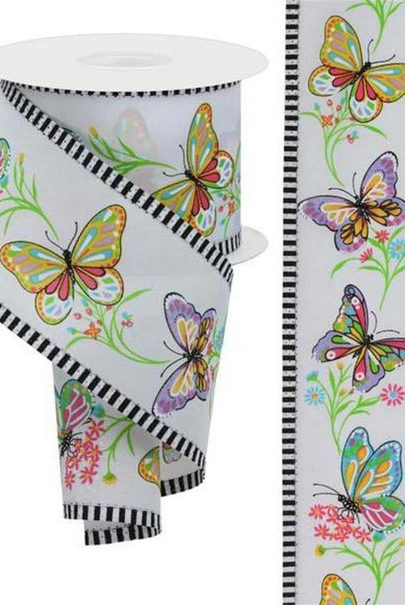 Shop For 2.5" Butterfly Branch Stripe Ribbon: White (10 Yards) at Michelle's aDOORable Creations