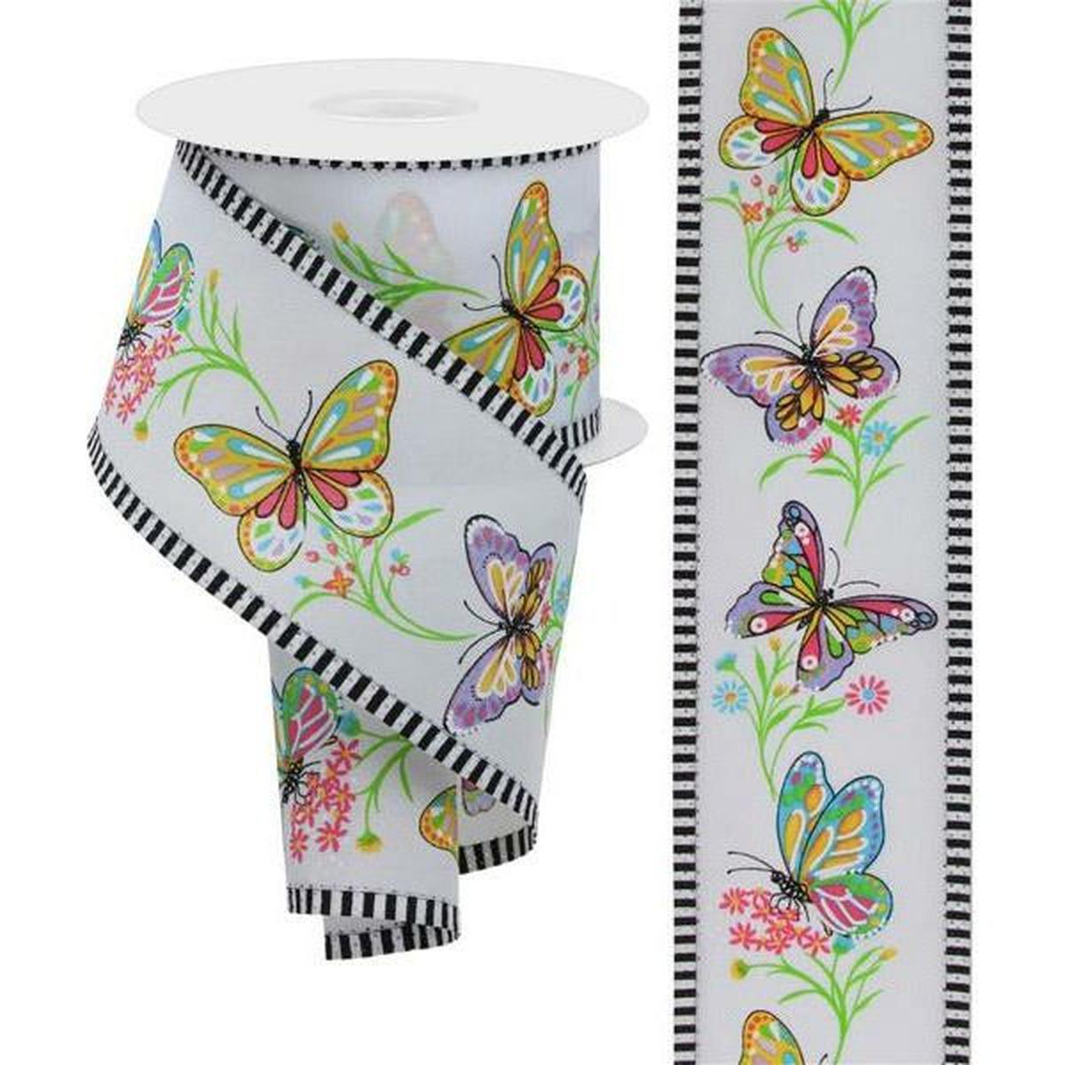 Shop For 2.5" Butterfly Branch Stripe Ribbon: White (10 Yards) at Michelle's aDOORable Creations