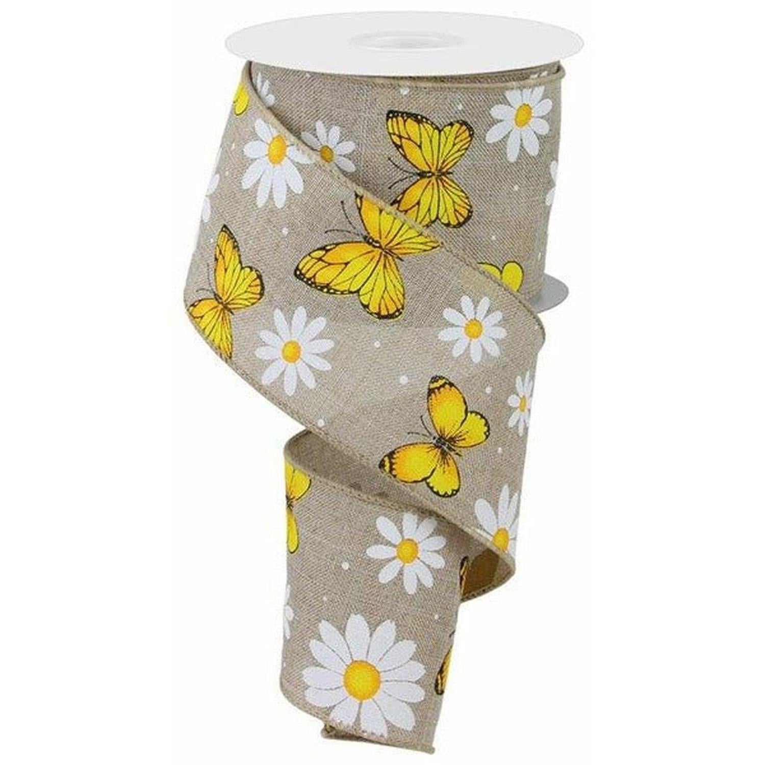 Shop For 2.5" Butterfly Daisy on Royal Ribbon: Natural (10 Yards) at Michelle's aDOORable Creations