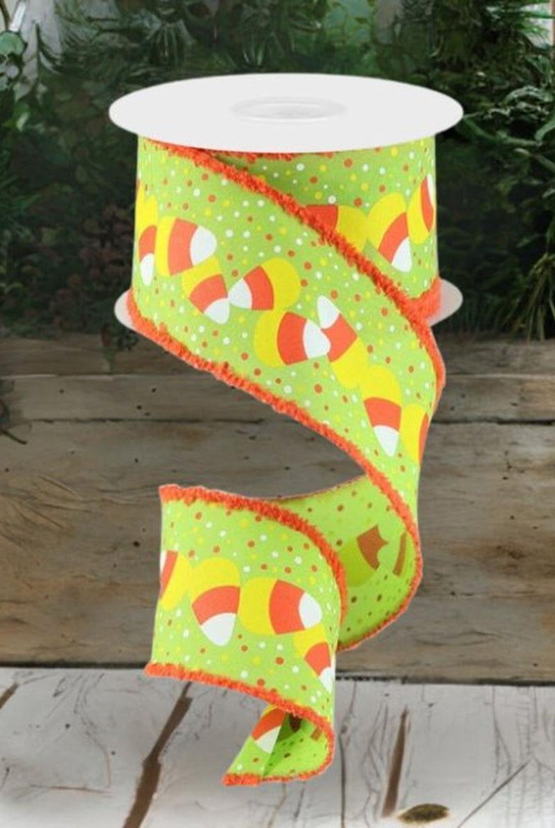 Shop For 2.5" Candy Corn Drift Edge Ribbon: Lime (10 Yards) at Michelle's aDOORable Creations