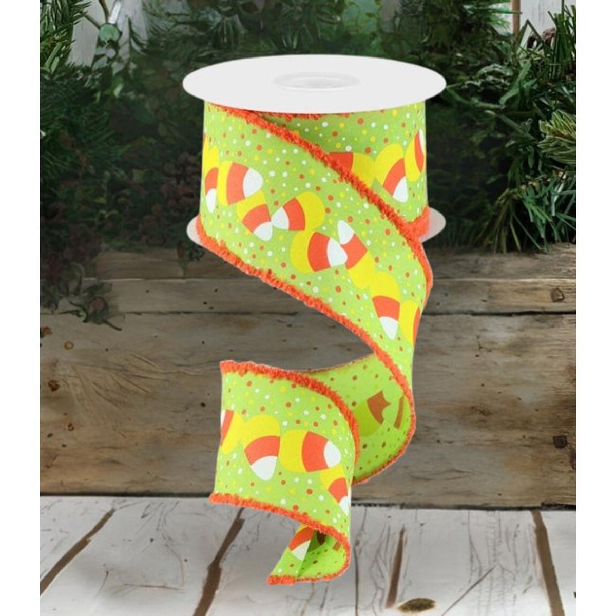 Shop For 2.5" Candy Corn Drift Edge Ribbon: Lime (10 Yards) at Michelle's aDOORable Creations