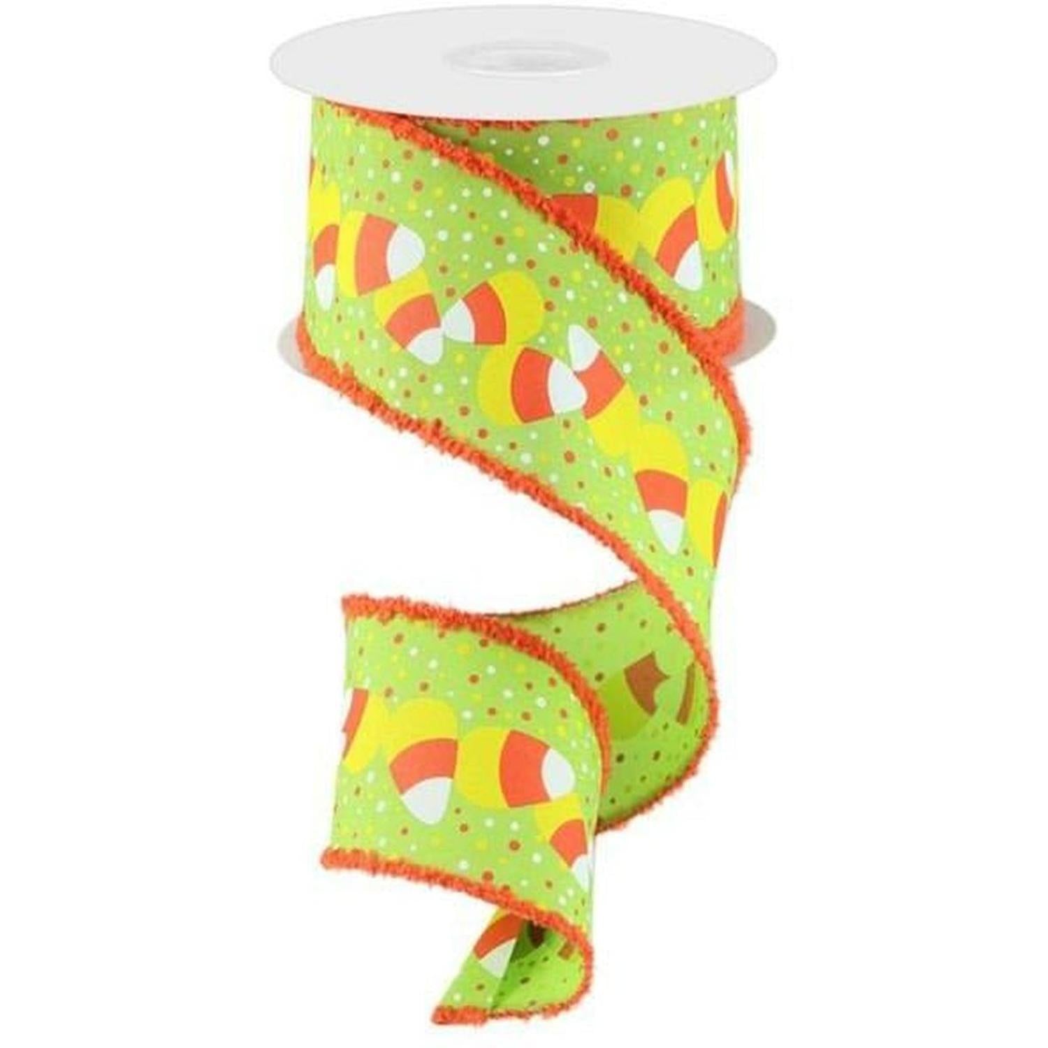 Shop For 2.5" Candy Corn Drift Edge Ribbon: Lime (10 Yards) at Michelle's aDOORable Creations