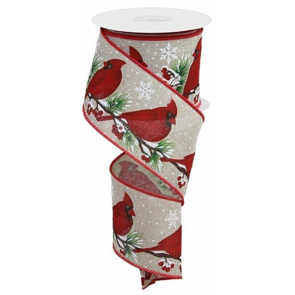 Shop For 2.5" Cardinals On Tree Branch Ribbon: Lt Natural (10 Yards) at Michelle's aDOORable Creations