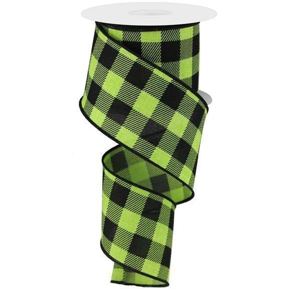 Shop For 2.5" Checked Plaid Ribbon: Lime Green & Black (10 Yards) at Michelle's aDOORable Creations