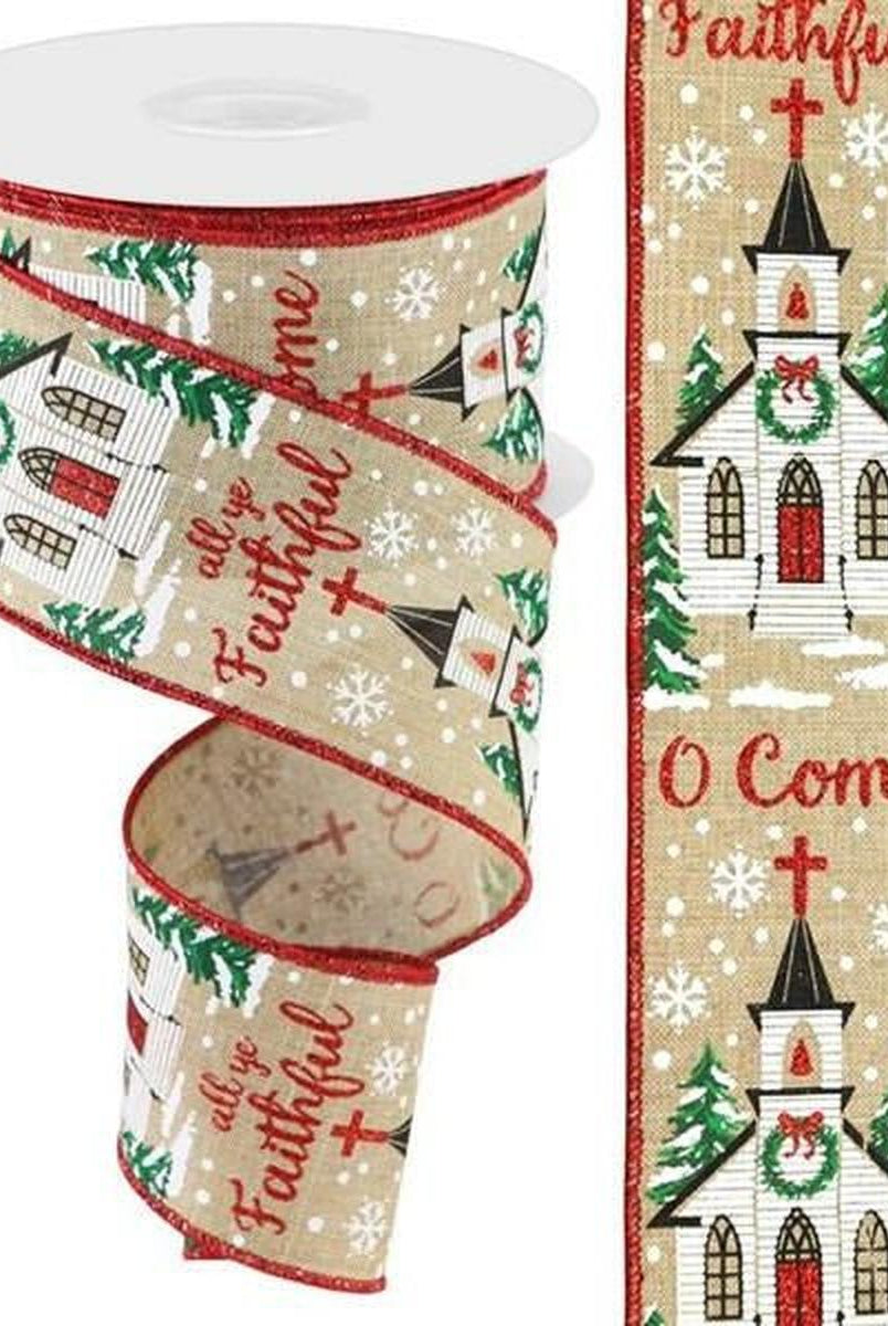 Shop For 2.5" Come All Ye Faithful Ribbon: Light Beige (10 Yards) at Michelle's aDOORable Creations