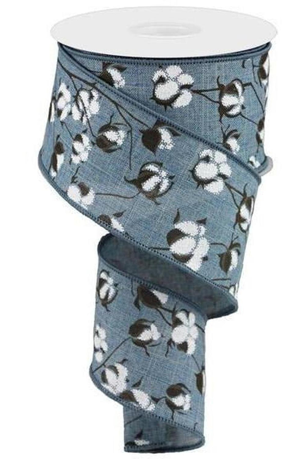 2.5" Cotton Pod Ribbon: Faded Denim & White (10 Yards)