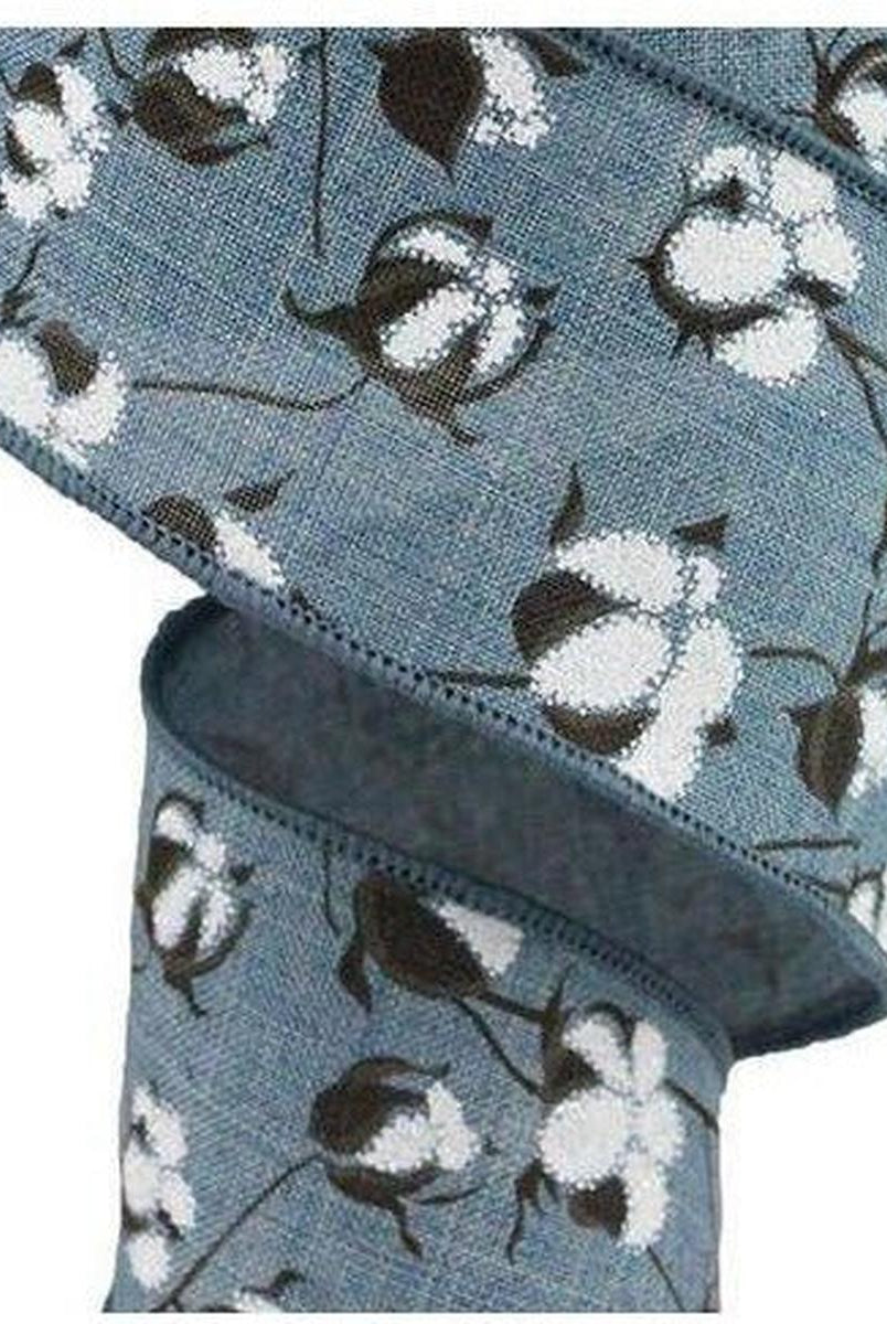 Shop For 2.5" Cotton Pod Ribbon: Faded Denim & White (10 Yards) at Michelle's aDOORable Creations