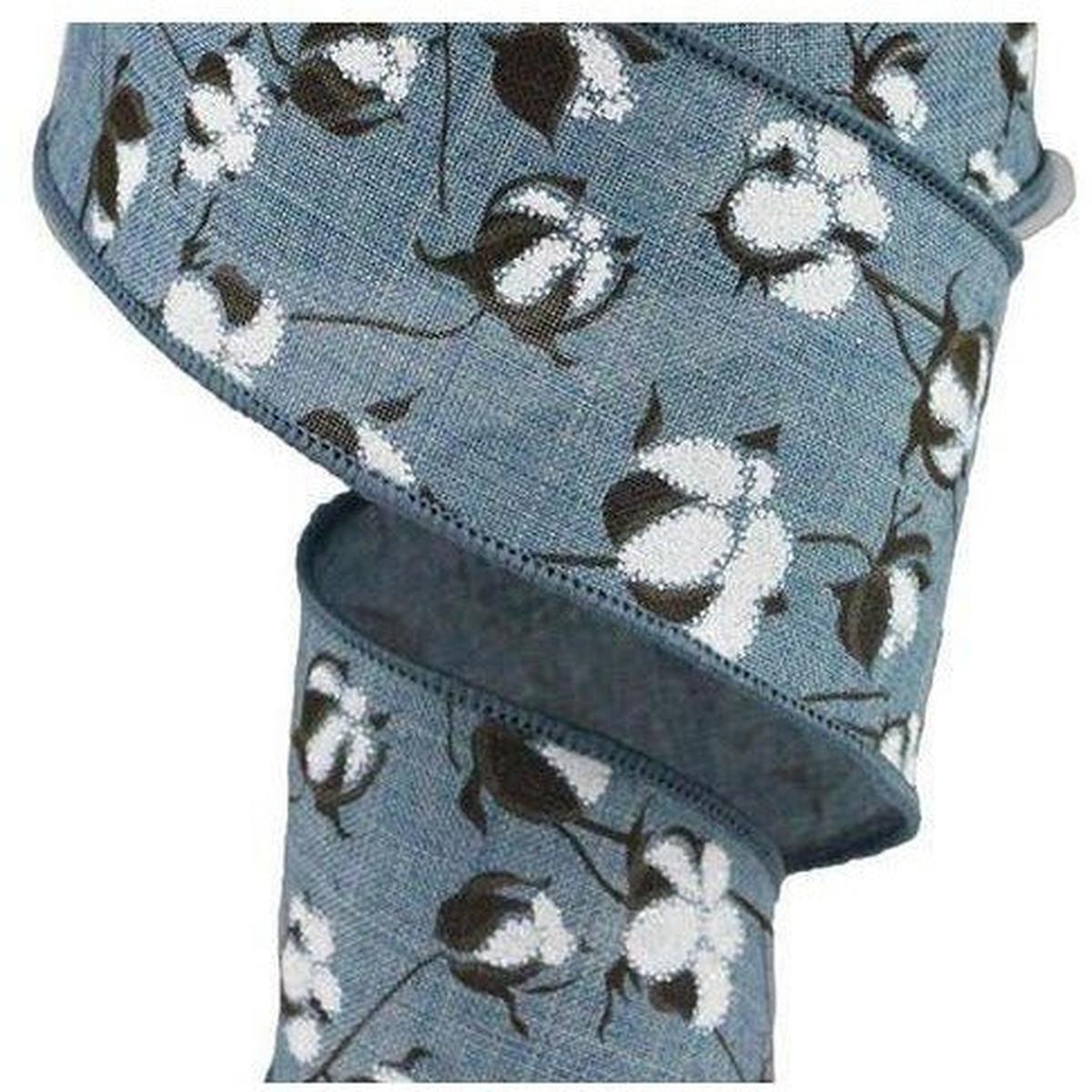 Shop For 2.5" Cotton Pod Ribbon: Faded Denim & White (10 Yards) at Michelle's aDOORable Creations
