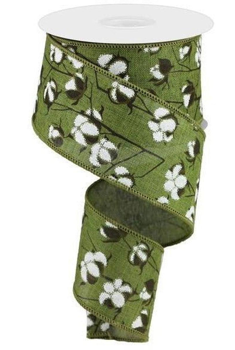 Shop For 2.5" Cotton Pod Ribbon: Moss Green & White (10 Yards) at Michelle's aDOORable Creations