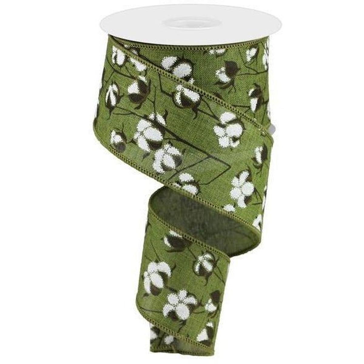Shop For 2.5" Cotton Pod Ribbon: Moss Green & White (10 Yards) at Michelle's aDOORable Creations