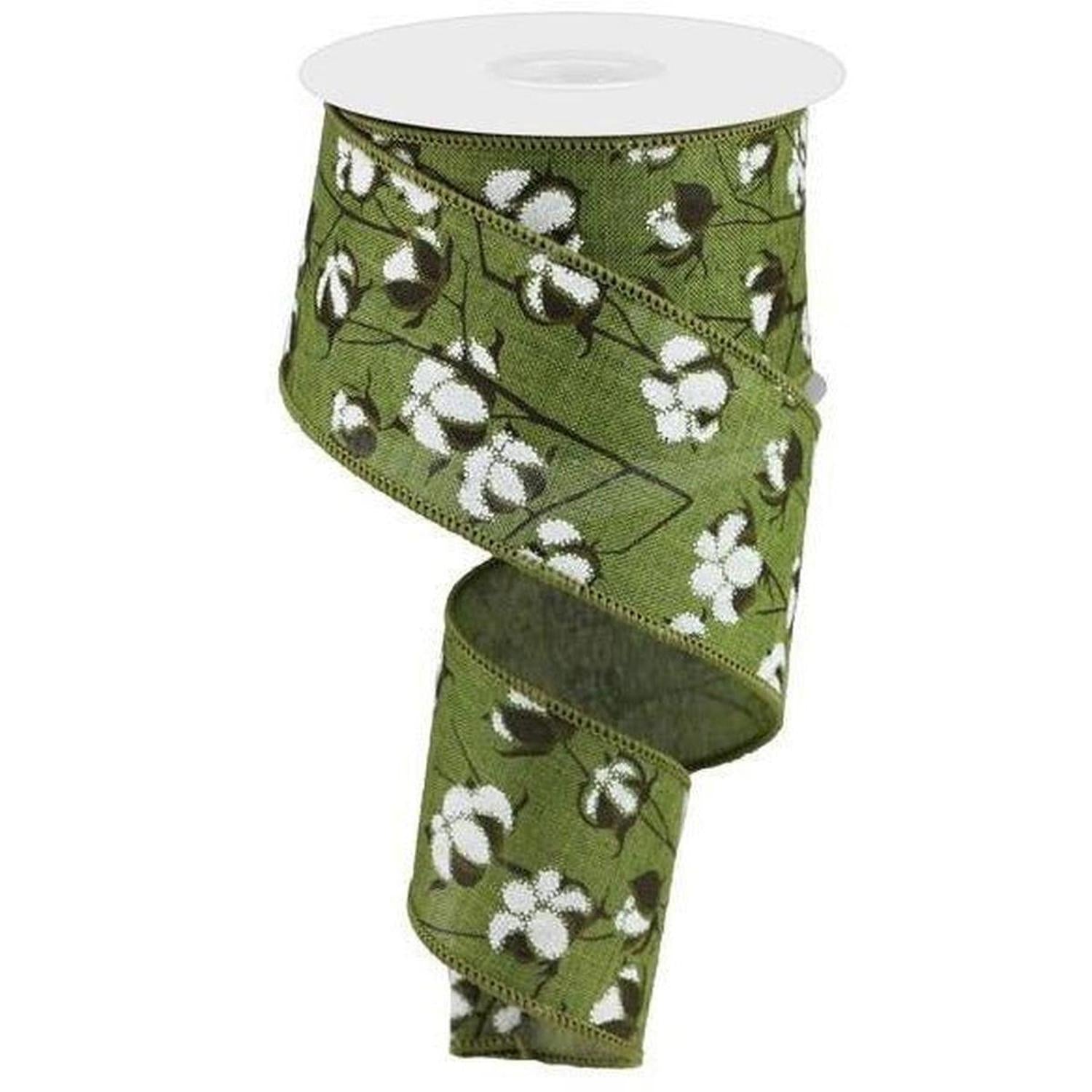 Shop For 2.5" Cotton Pod Ribbon: Moss Green & White (10 Yards) at Michelle's aDOORable Creations