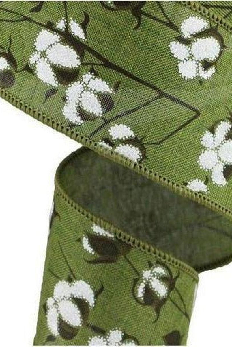 Shop For 2.5" Cotton Pod Ribbon: Moss Green & White (10 Yards) at Michelle's aDOORable Creations
