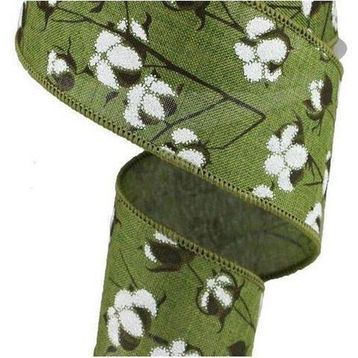 Shop For 2.5" Cotton Pod Ribbon: Moss Green & White (10 Yards) at Michelle's aDOORable Creations