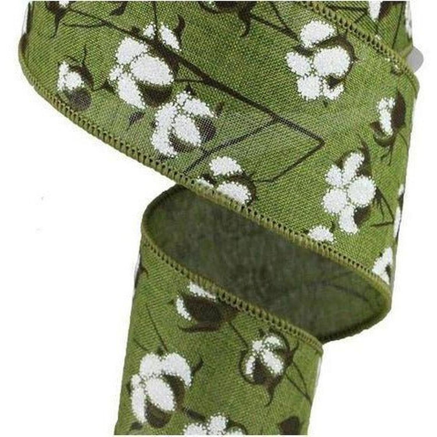 Shop For 2.5" Cotton Pod Ribbon: Moss Green & White (10 Yards) at Michelle's aDOORable Creations