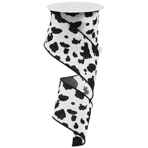 Shop For 2.5" Cowhide Print Ribbon: Black & Ivory (10 Yards) at Michelle's aDOORable Creations