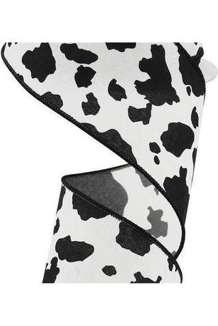 2.5" Cowhide Print Ribbon: Black & Ivory (10 Yards) - Michelle's aDOORable Creations - Wired Edge Ribbon