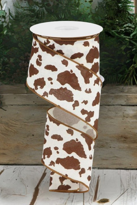 Shop For 2.5" Cowhide Print Ribbon: Brown & White (10 Yards) at Michelle's aDOORable Creations
