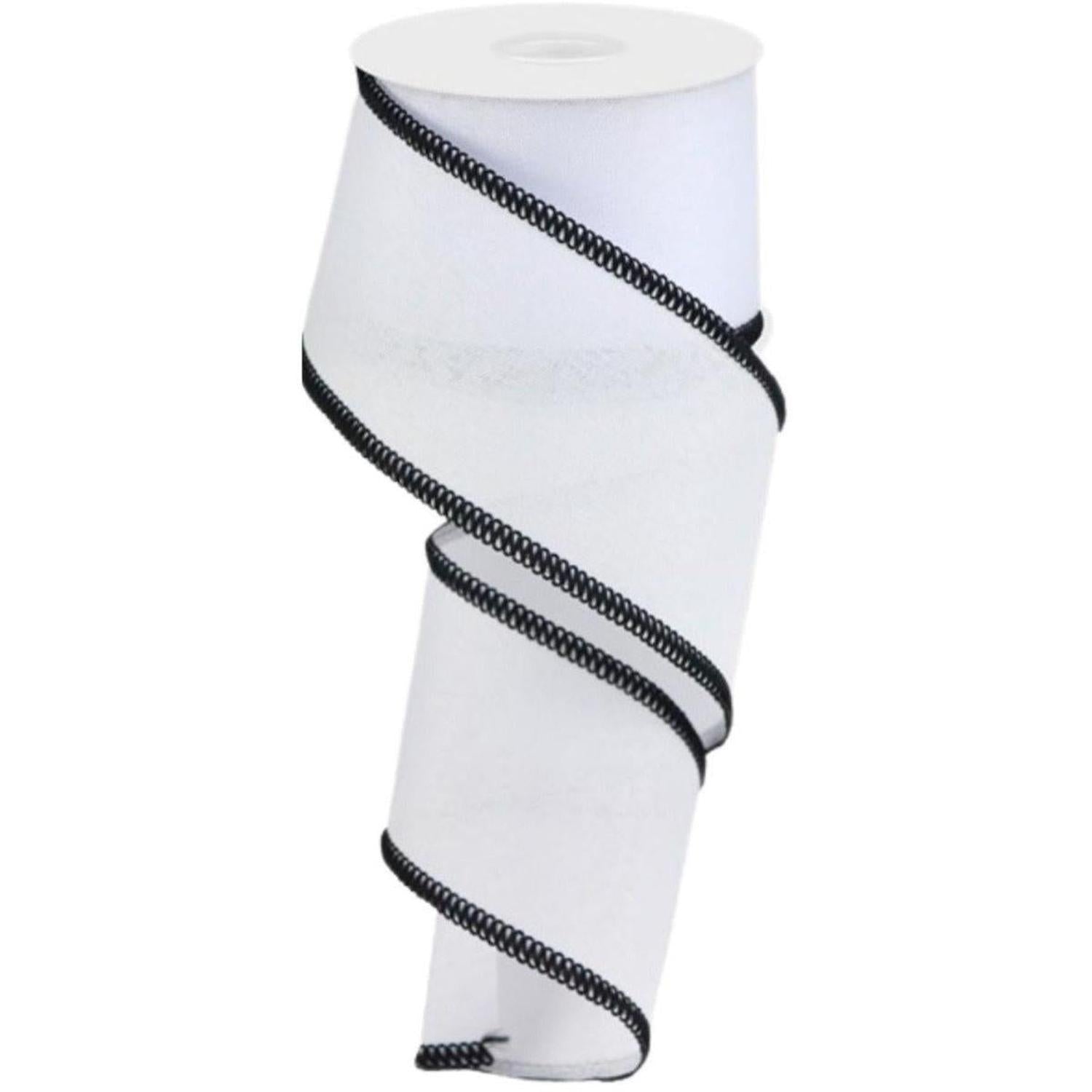 2.5" Cross Royal Stitch Ribbon: White & Black (10 Yards)