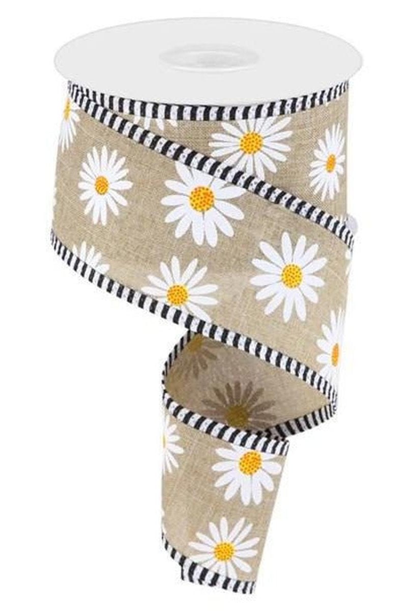 Shop For 2.5" Daisy Stripe Royal Ribbon: Light Beige (10 Yards) at Michelle's aDOORable Creations