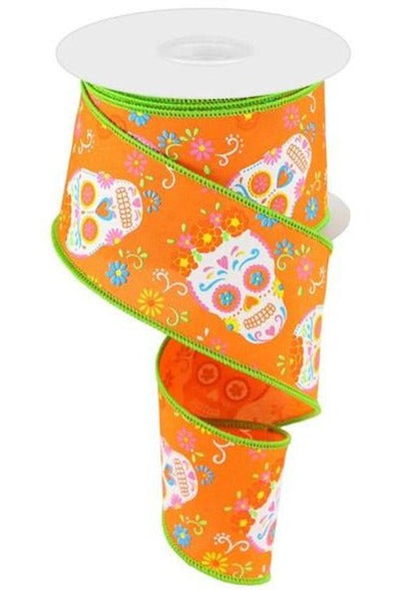Shop For 2.5" Day of the Dead Ribbon: Orange (10 Yards) at Michelle's aDOORable Creations