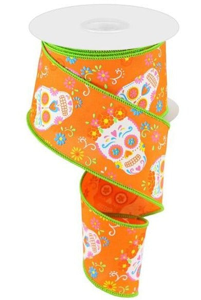 Shop For 2.5" Day of the Dead Ribbon: Orange (10 Yards) at Michelle's aDOORable Creations