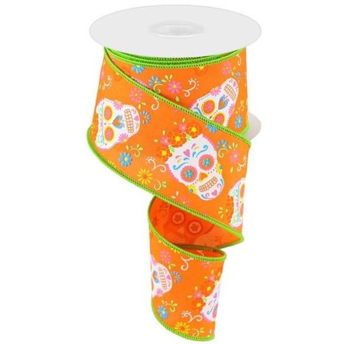 Shop For 2.5" Day of the Dead Ribbon: Orange (10 Yards) at Michelle's aDOORable Creations