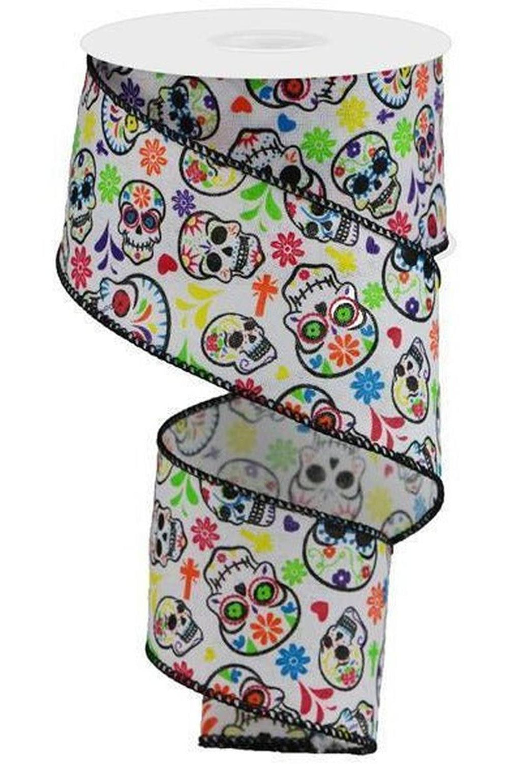 Shop For 2.5" Day of the Dead Ribbon: White (10 Yards) at Michelle's aDOORable Creations