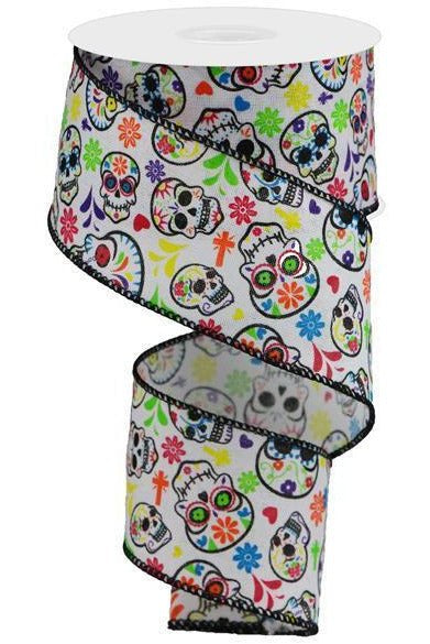Shop For 2.5" Day of the Dead Ribbon: White (10 Yards) at Michelle's aDOORable Creations