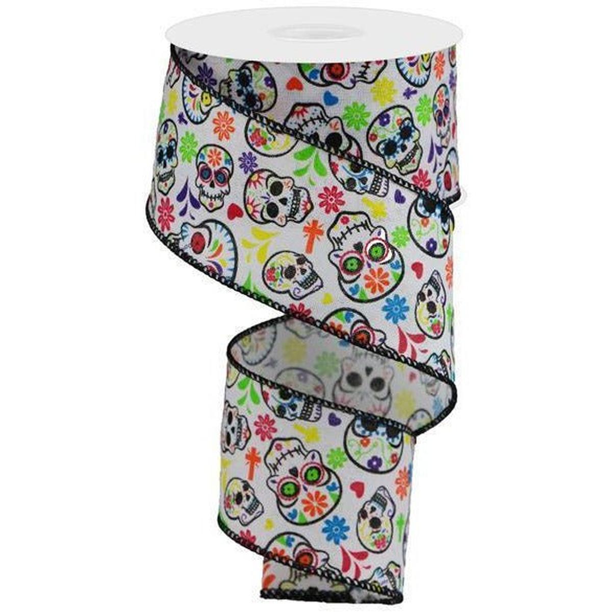 Shop For 2.5" Day of the Dead Ribbon: White (10 Yards) at Michelle's aDOORable Creations