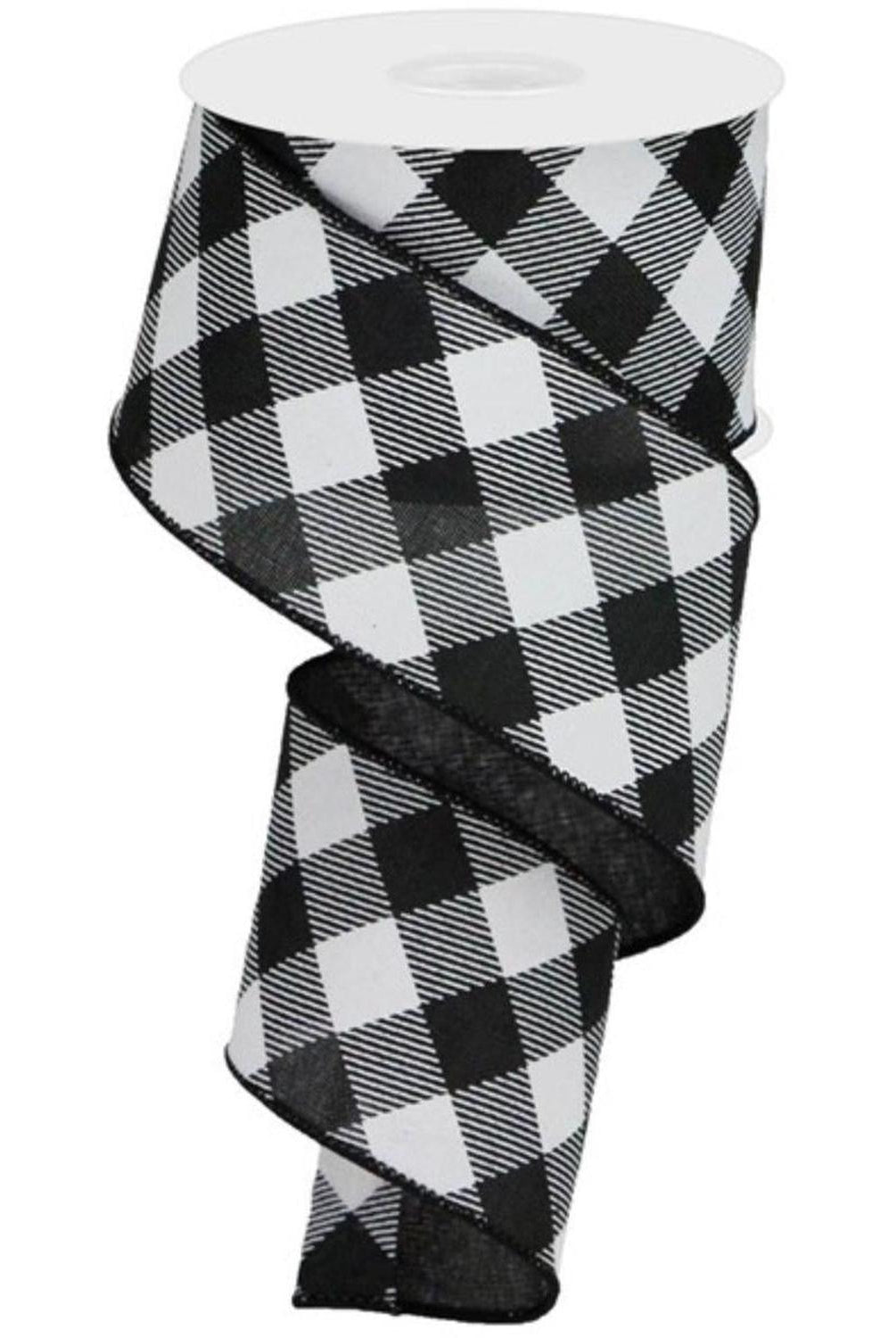 Shop For 2.5" Diagonal Check On Royal Ribbon: Black & White (10 Yards) at Michelle's aDOORable Creations