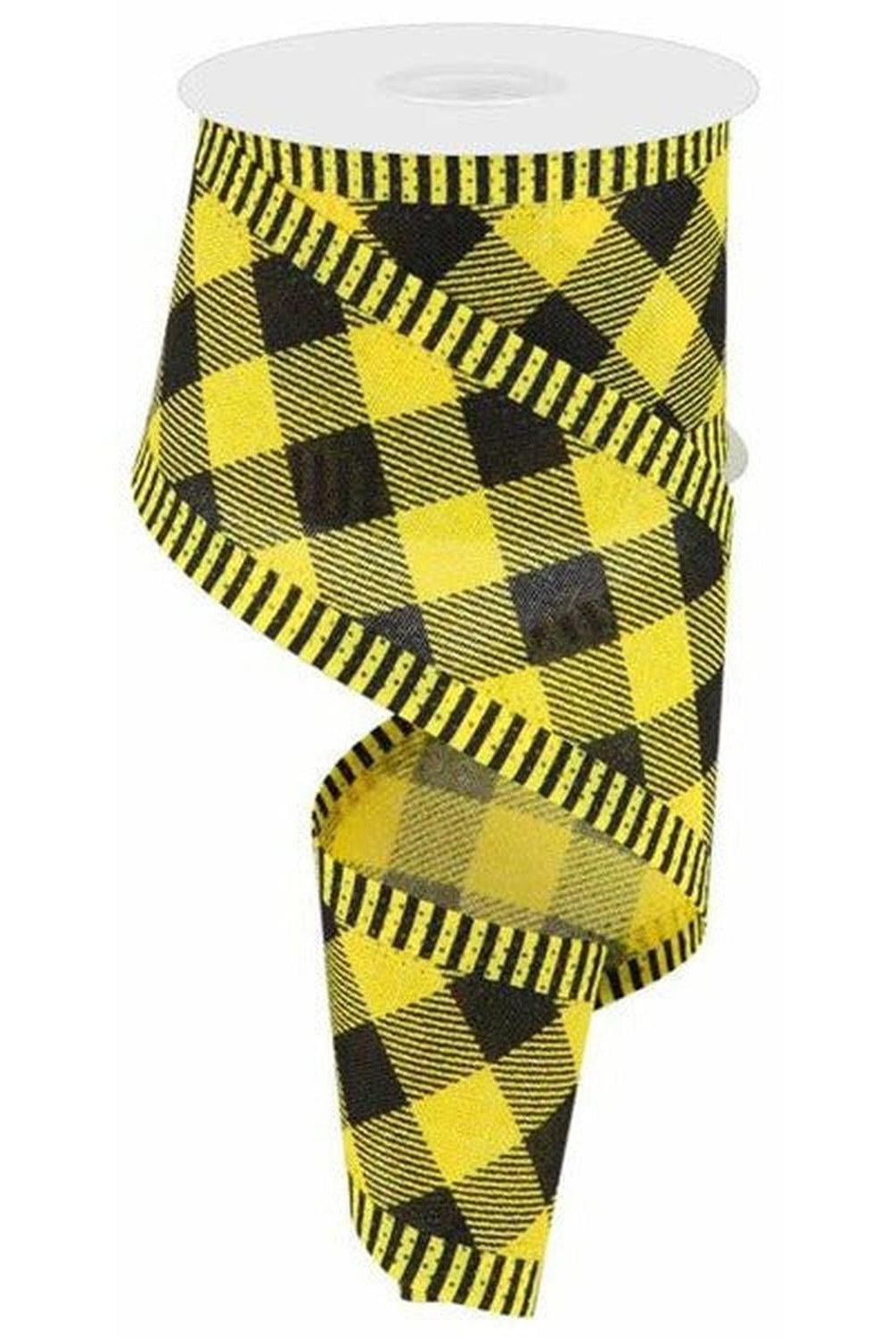2.5" Diagonal Check on Royal Stripe Ribbon: Sun Yellow (10 Yards)