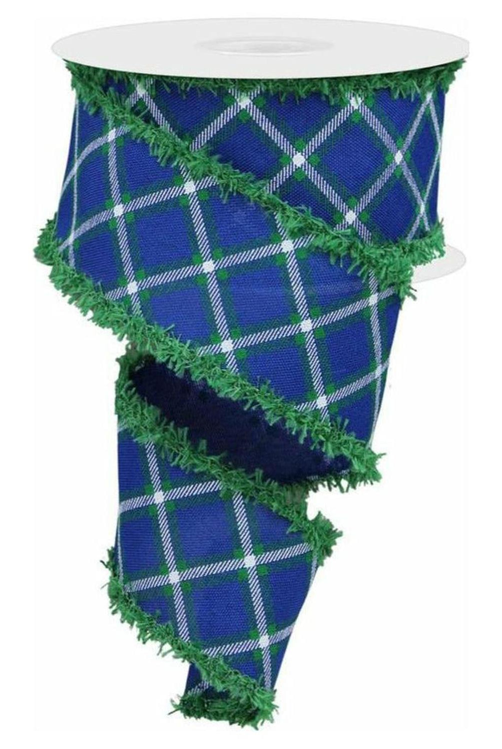 Shop For 2.5" Diagonal Dash Check Drift Ribbon: Royal Blue (10 Yards) at Michelle's aDOORable Creations