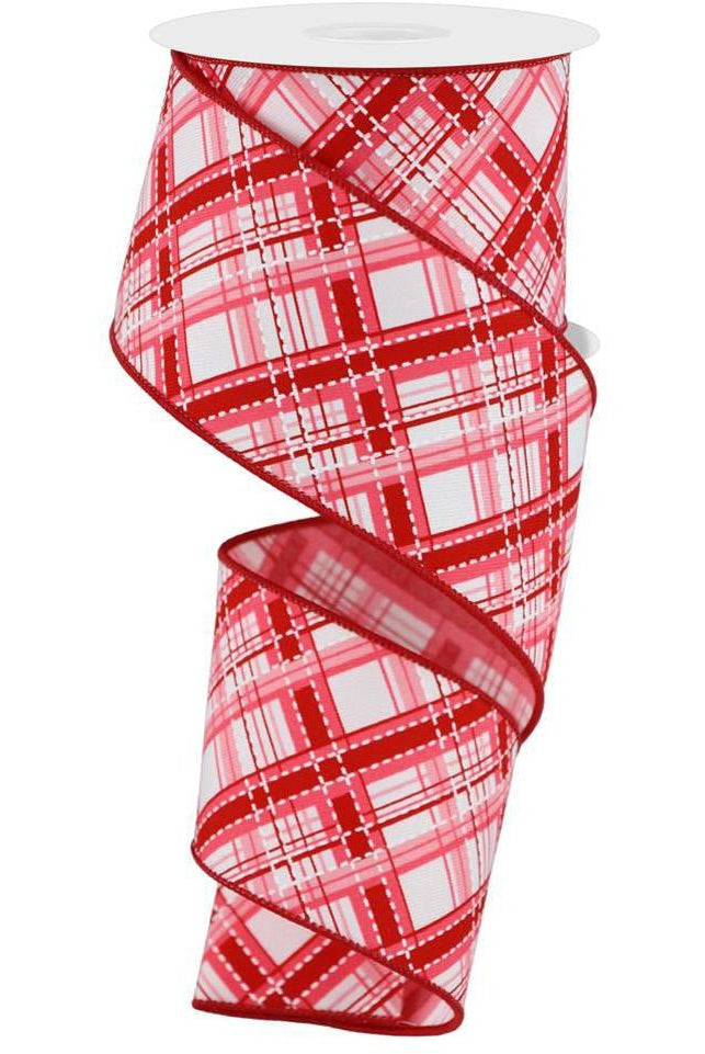Shop For 2.5" Diagonal Dash Plaid: Pink/Red (10 Yard) at Michelle's aDOORable Creations