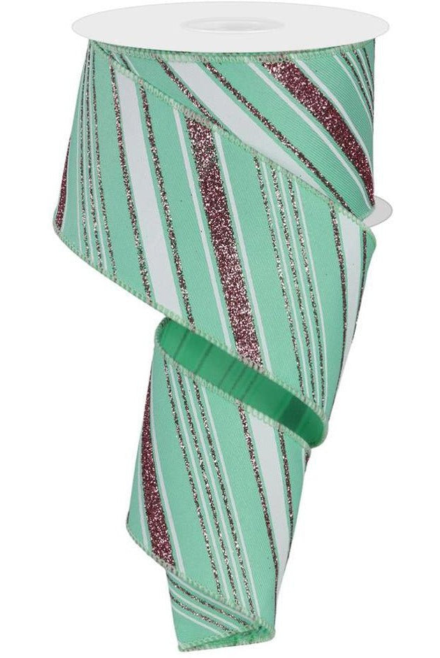 Shop For 2.5" Diagonal Line Ribbon: Mint Green (10 Yards) at Michelle's aDOORable Creations