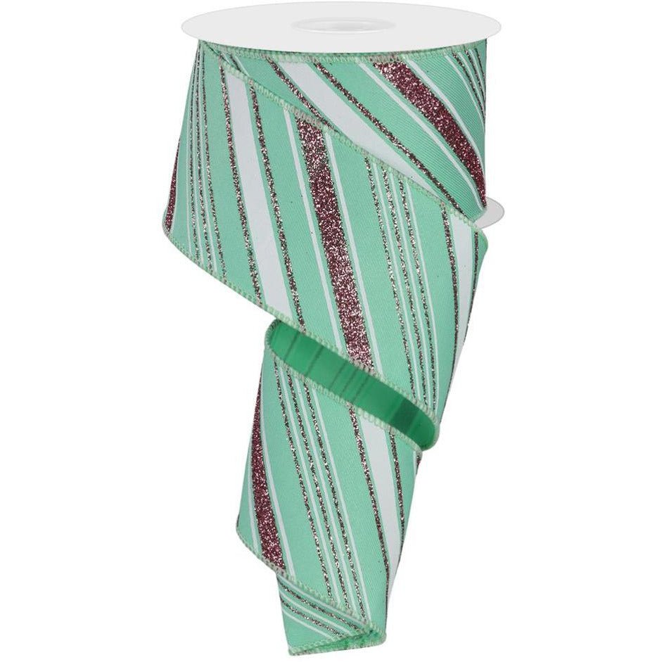 Shop For 2.5" Diagonal Line Ribbon: Mint Green (10 Yards) at Michelle's aDOORable Creations