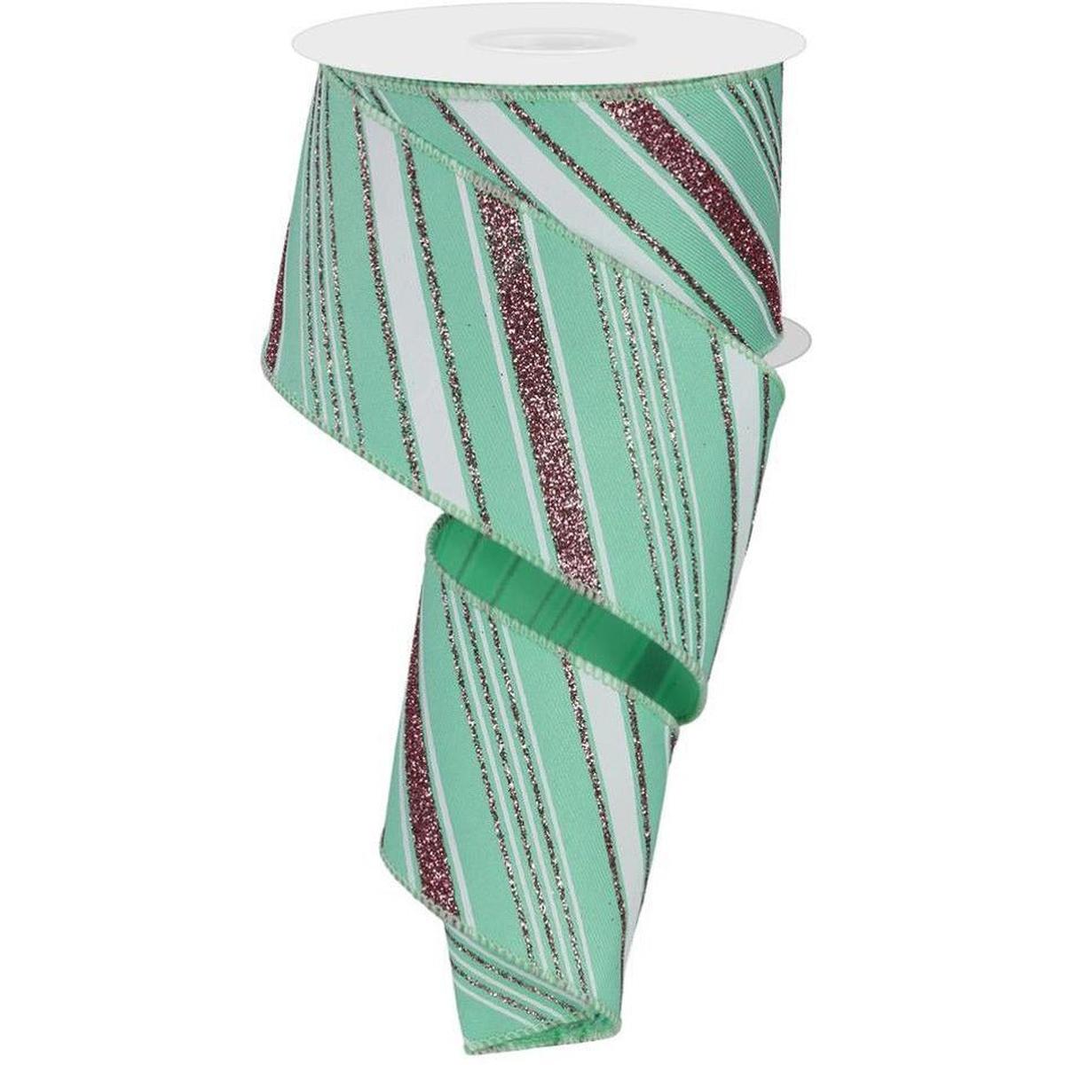 Shop For 2.5" Diagonal Line Ribbon: Mint Green (10 Yards) at Michelle's aDOORable Creations