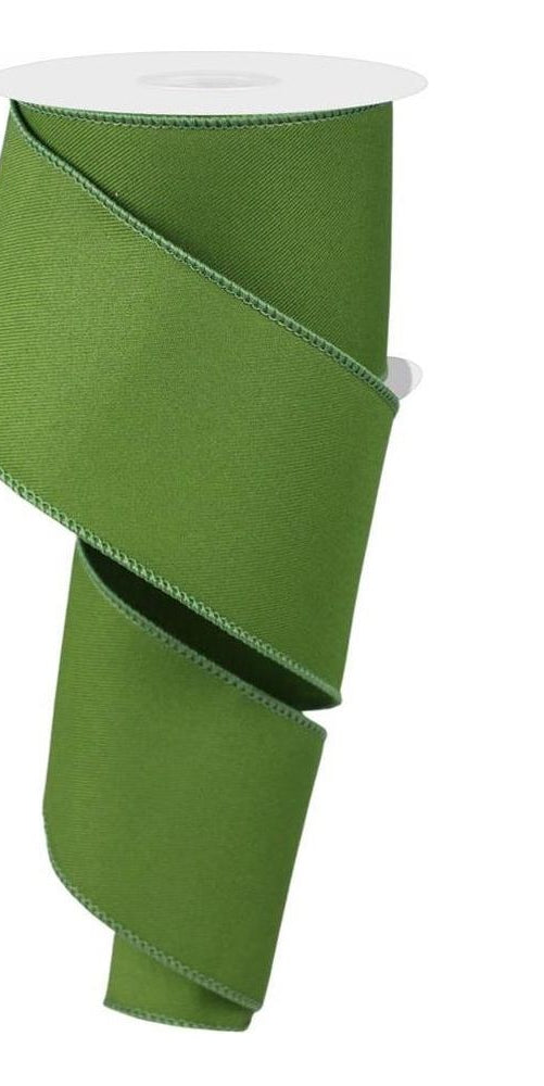 2.5" Diagonal Weave Ribbon: Moss Green (10 Yards) - Michelle's aDOORable Creations - Wired Edge Ribbon