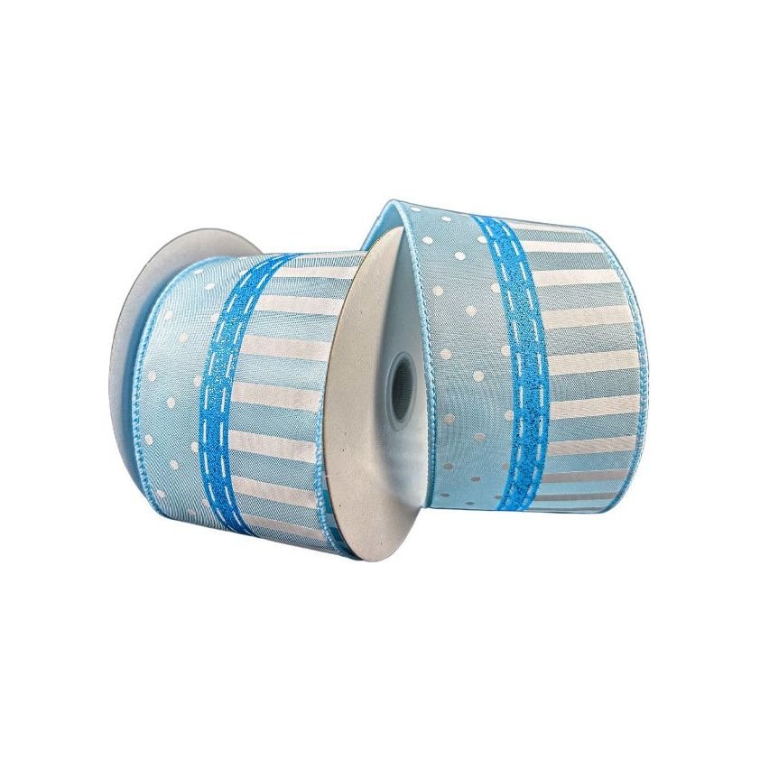 Shop For 2.5" Dots and Stripes Whimsy Ribbon: Blue & White (10 Yards) at Michelle's aDOORable Creations