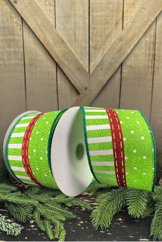Shop For 2.5" Dots and Stripes Whimsy Ribbon: Red, Green & White (10 Yards) at Michelle's aDOORable Creations