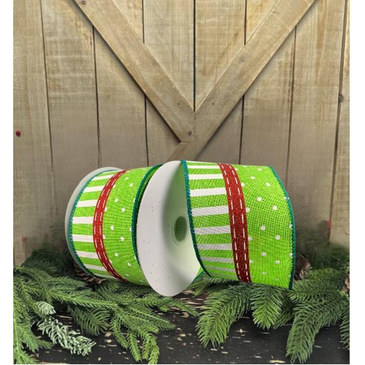Shop For 2.5" Dots and Stripes Whimsy Ribbon: Red, Green & White (10 Yards) at Michelle's aDOORable Creations