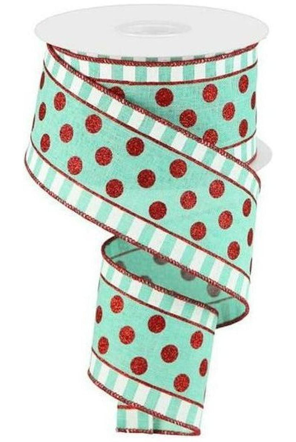 2.5" Dots & Stripes Glitter Ribbon: Mint Green (10 Yards)