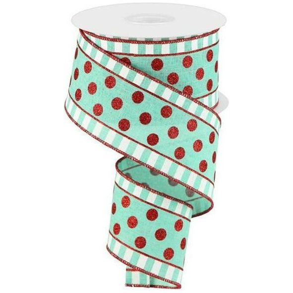 Shop For 2.5" Dots & Stripes Glitter Ribbon: Mint Green (10 Yards) at Michelle's aDOORable Creations