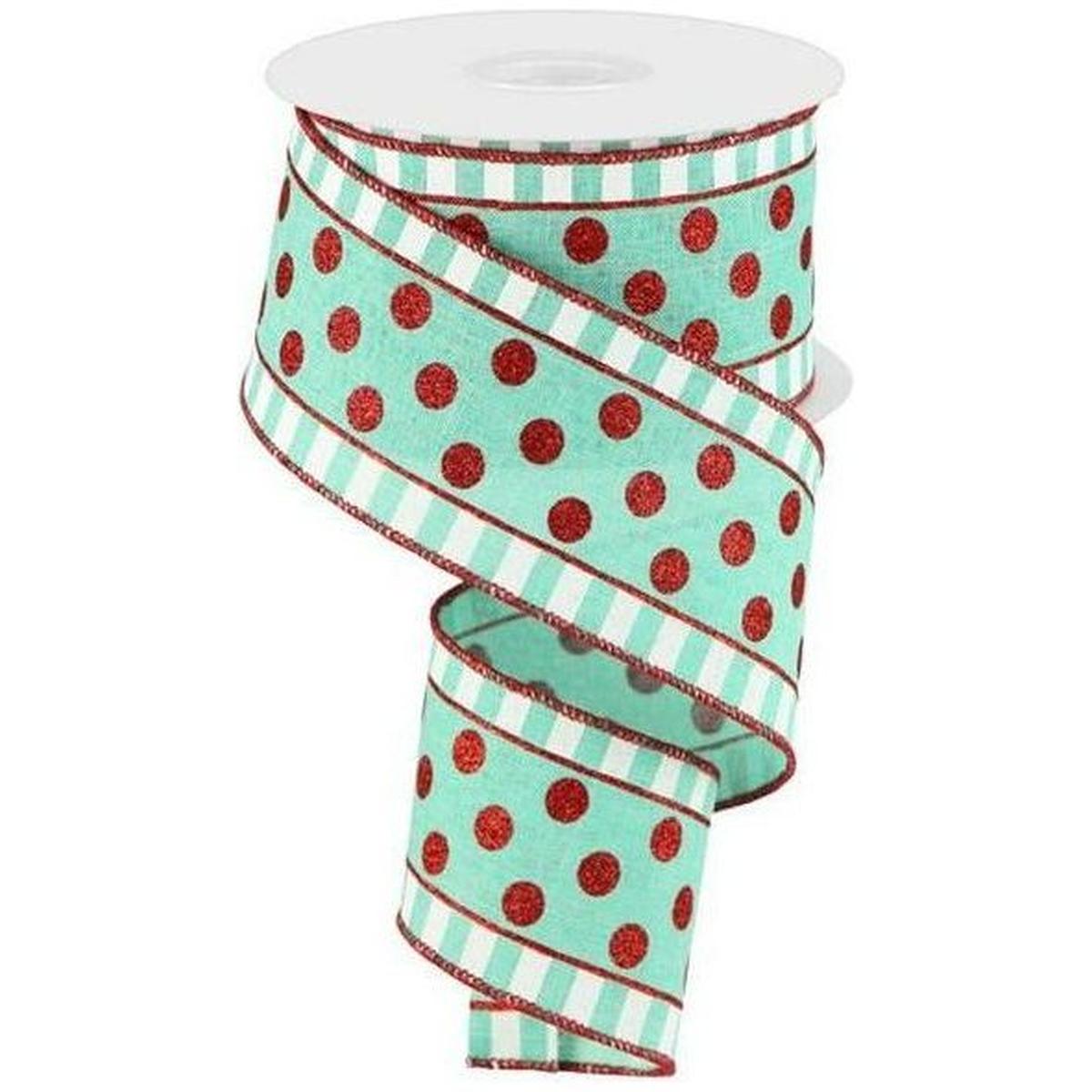 Shop For 2.5" Dots & Stripes Glitter Ribbon: Mint Green (10 Yards) at Michelle's aDOORable Creations