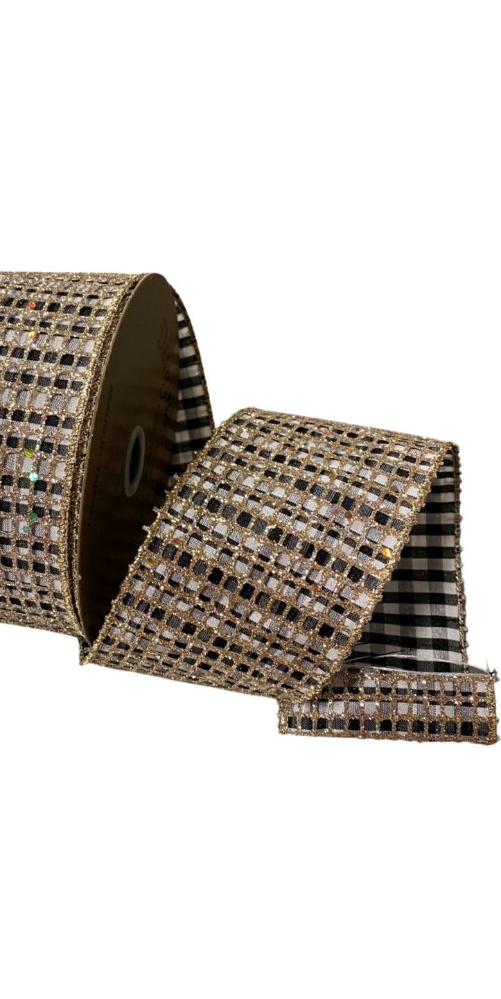 2.5" Dupion Glitter Ribbon: Black/White (10 Yards) - Michelle's aDOORable Creations - Wired Edge Ribbon