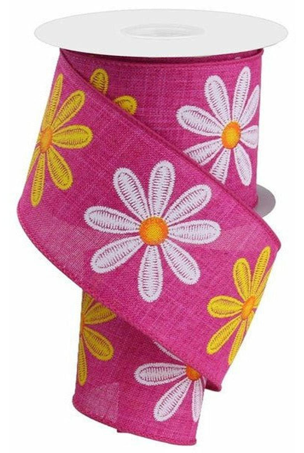 Shop For 2.5" Embroidered Daisy Ribbon: Fuchsia (10 Yards) at Michelle's aDOORable Creations