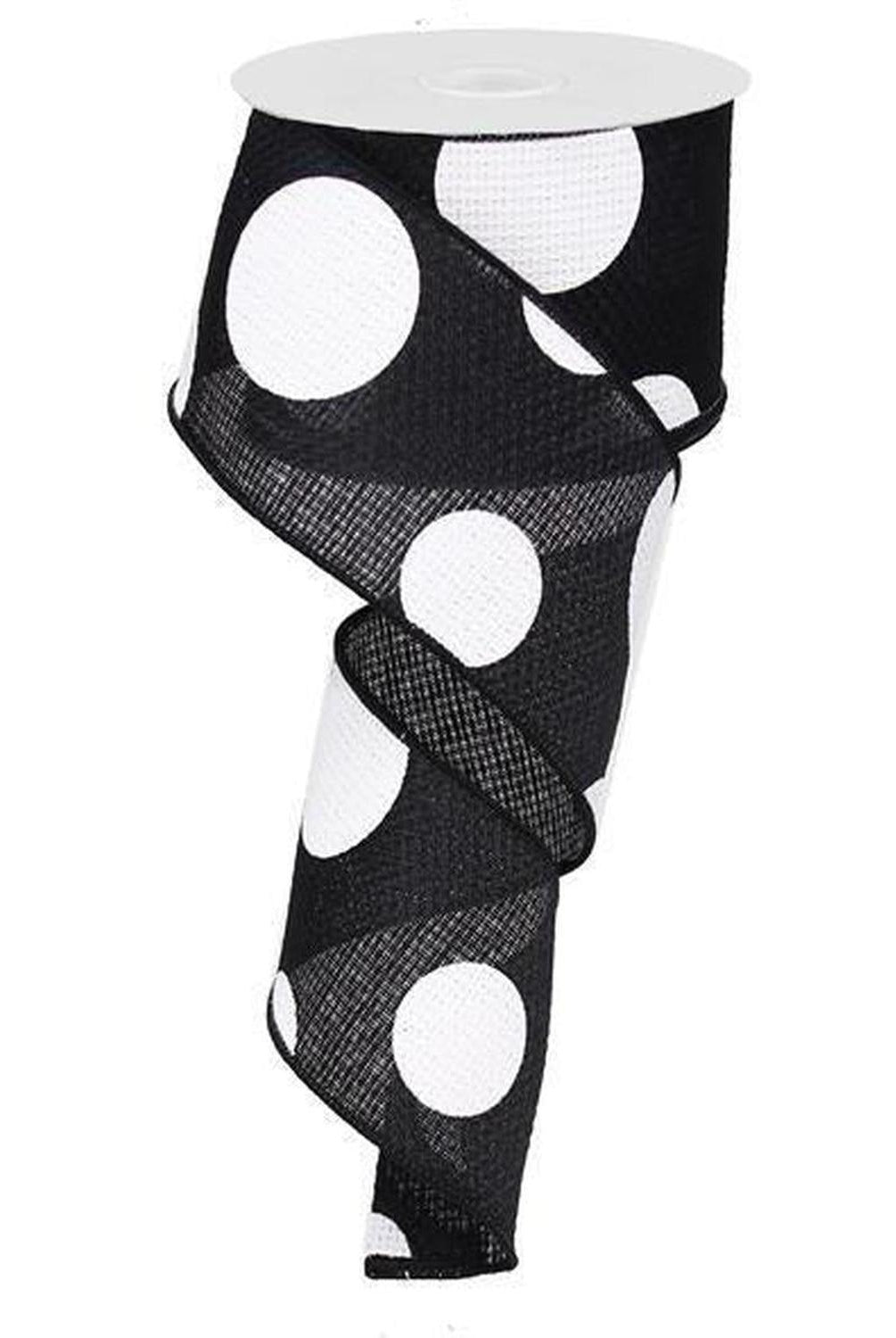 2.5" Faux Burlap Giant Polka Dot Ribbon: Black & White (10 Yards)